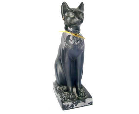 Black painted stone model of an Egyptian cat by Art Form, Wrexham.