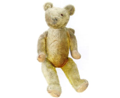 Large Steiff style teddy bear c. 1920-30, 68.5cm high.Named Ambrose and bought by Jean for 7s 6d on her 4th birthday from Bla