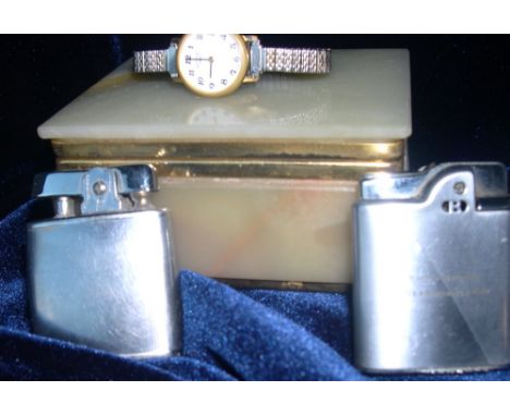 Onyx trinket box with various lighters etc.