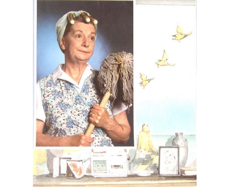 Unframed coloired print 'Four Women of the Rovers Return' and a montage glossy print of Hilda Ogden with the Flying Ducks and