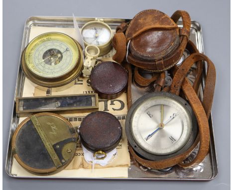 A Cruchon &amp; Emons WWI pocket compass, 1916, in leather case and seven other items, including a small (desk?) barometer, t
