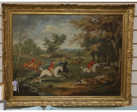 Eugene Lelipure, oil on canvas, Hunting scene, 58 x 80cm