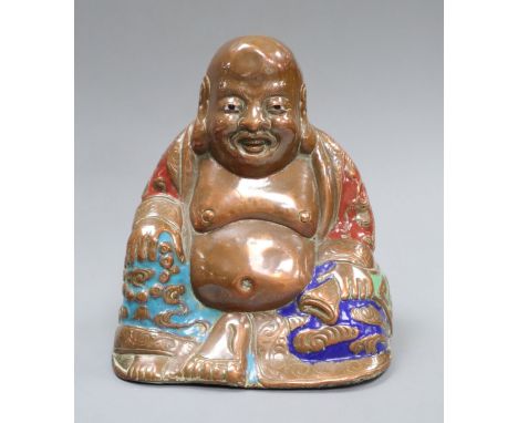 A 19th century Chinese copper and enamel budai height 13cm