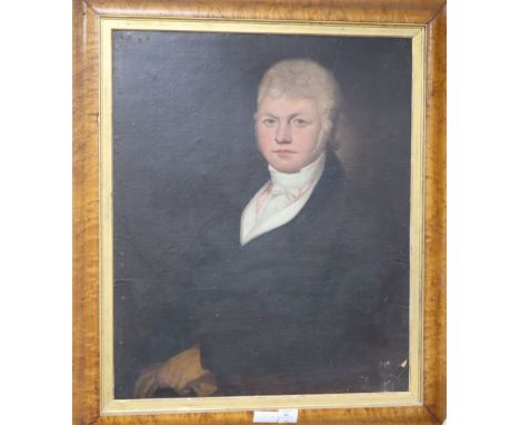 English School c.1830-50, oil on canvas, Portrait of a gentleman, 74 x 62cm, maple frame
