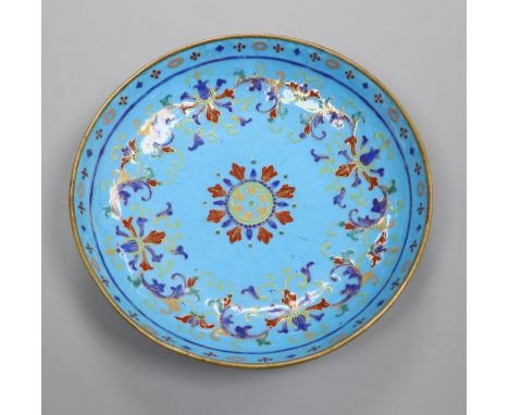 A Canton enamel blue saucer dish, late 18th century diameter 16.5cm