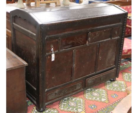 An 18th century Chinese painted dome top trunk / cabinet fitted four drawers W.124cm