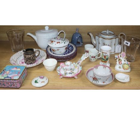 A collection of mixed 18th and 19th century European ceramics, glass, enamel ware etc.