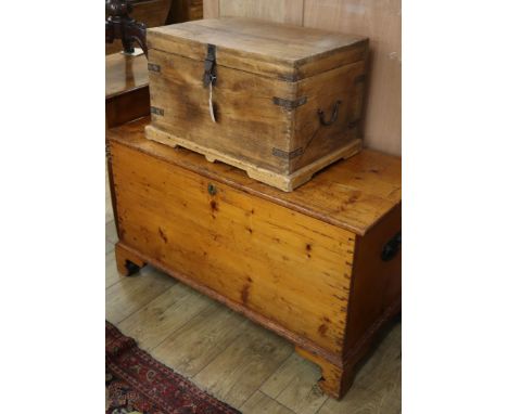 A Victorian pine blanket box together with a smaller trunk Pine trunk W.108cm