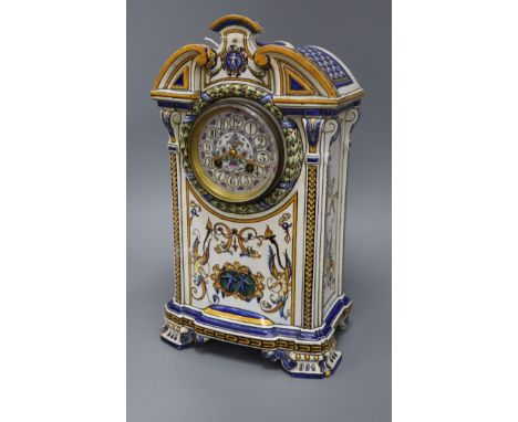 A Gien faience mantel clock, c.1900 height 39cm