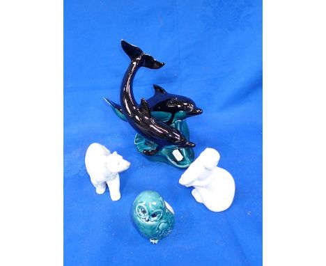 A LLADRO POLAR BEAR AND A POOLE OTTER with Poole dolphins and a Poole owl