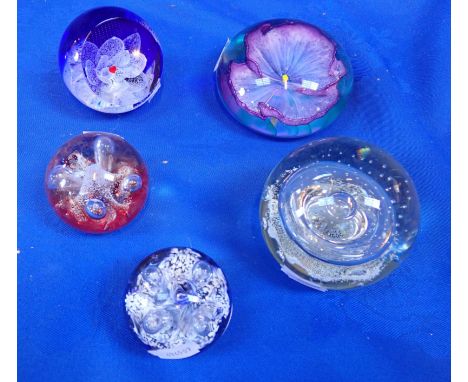 A GROUP OF FIVE CAITHNESS PAPERWEIGHTS some with named designs and siignatures