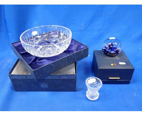 A BOXED CAITHNESS PAPERWEIGHT Moonflower, with a boxed Stuart Crystal bowl and a small thistle glass vase