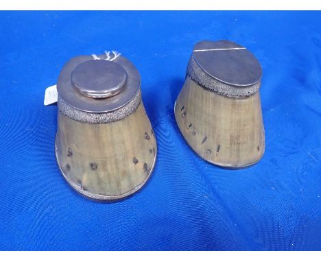 A VICTORIAN SILVER-MOUNTED TAXIDERMY HORSE HOOF INKWELL AND MATCHING BOX (for seal wafers?) with naturalistic 'hair' mounts a