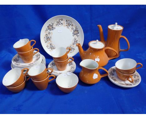 A PART POOLE TWIN TONE TEA AND COFFEE SERVICE with a Robert Jefferson pattern