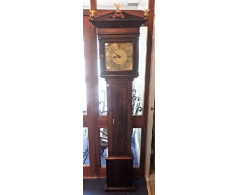 A MID 18TH CENTURY OAK LONGCASE CLOCK the 23cm brass dial inscribed 'Geo. Steevens, Hindon' (heavily restored) approx 206 hei