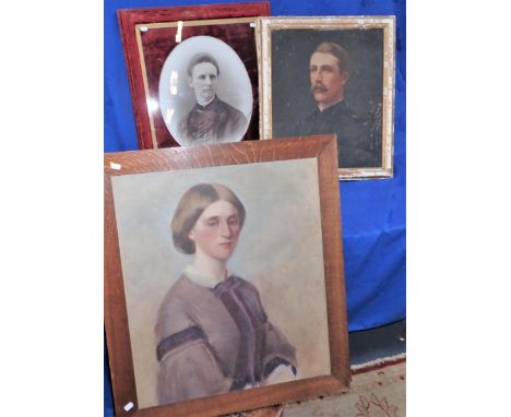 A VICTORIAN PORTRAIT OF A LADY 'Aunt Victoria by Great uncle Reggie Cholmondeley', another portrait, of a man, and a photogra