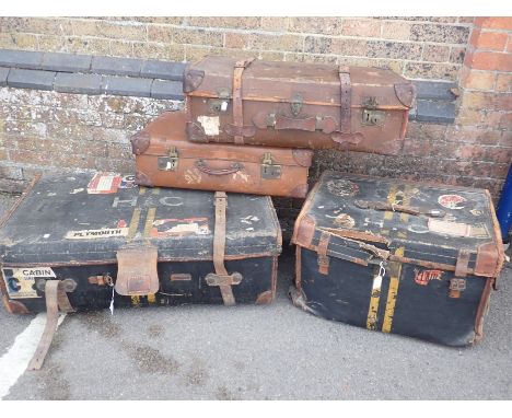 A DREW &amp; SONS, PICCADILLY CANVAS TRUNK with old labels 92cm wide, another 62cm wide (both worn), and two vintage suitcase