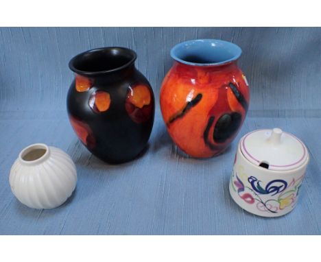 A POOLE POTTERY 'LIVING GLAZE' VASE and three other Poole items (4)