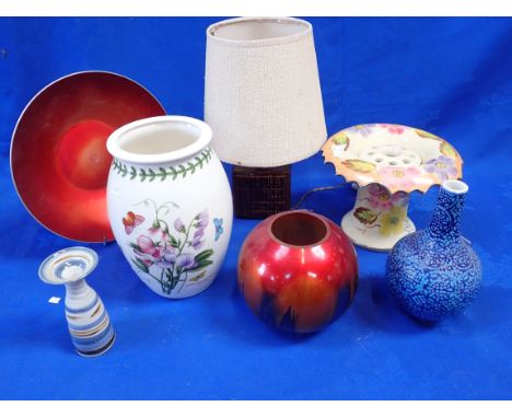 A PORTMEIRION BOTANIC GARDEN VASE with 1960s ceramic table lamp and other decorative ceramics and glass