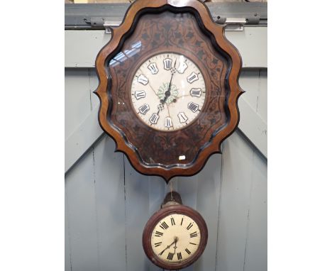 A FRENCH COMTOISE 'OEIL DE BOEUF' WALL CLOCK with (damaged) marble dial and enamelled numerals, and typically shaped and deco