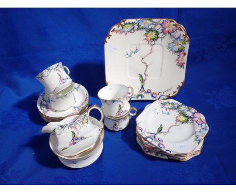 A CARLTON WARE PART TEA SERVICE in Art Deco 1920s style, one plate A/F