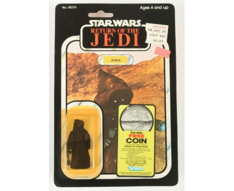 Kenner Star Wars vintage Return of the Jedi Jawa 3 3/4" figure, Near Mint, within Excellent (slight dent and yellow) bubble, 