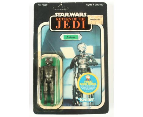 Kenner Star Wars vintage Return of the Jedi Zuckuss 3 3/4" figure, Near Mint, within Good (dented and yellow) bubble, upon Go