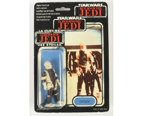 Palitoy Star Wars vintage Tri-Logo Dengar 3 3/4" figure, Near Mint, within Fair (small crack and dented) bubble, upon Good (e