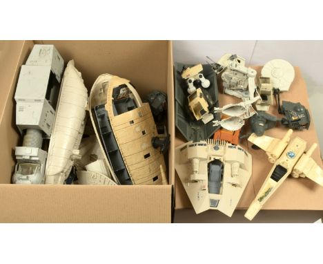Quantity of Kenner Star Wars vintage loose vehicles and Mini-Rigs includes AT-AT, Millennium Falcon, Rebel Transporter, AT-ST