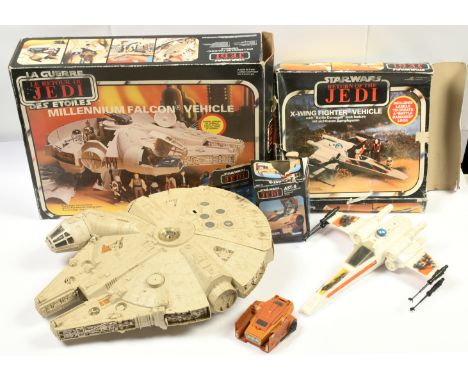 Star Wars vintage vehicles x 3 includes Palitoy Return of the Jedi Millennium Falcon, Good, incomplete (Missing ball and arm,