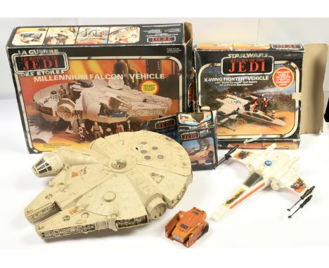 Star Wars vintage vehicles x 3 includes Palitoy Return of the Jedi Millennium Falcon, Good, incomplete (Missing ball and arm,