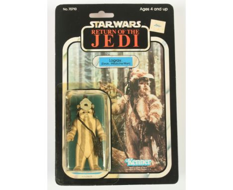 Kenner Star Wars vintage Return of the Jedi Logray 3 3/4" figure, Near Mint, within Excellent (yellow) bubble, upon Excellent