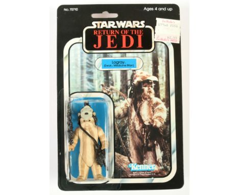 Kenner Star Wars vintage Return of the Jedi Logray 3 3/4" figure, Near Mint, within Good (dented) bubble, upon Excellent (lig