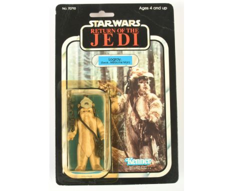 Kenner Star Wars vintage Return of the Jedi Logray 3 3/4" figure, Near Mint, within Excellent (yellow) bubble, upon Good (cre