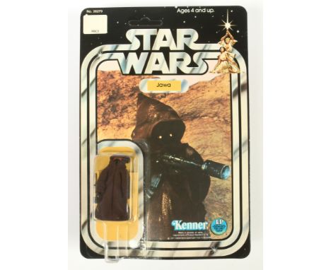 Kenner Star Wars vintage Jawa 3 3/4" figure, Mint, within Near Mint bubble, upon Excellent (slight wave) un-punched 12B back 