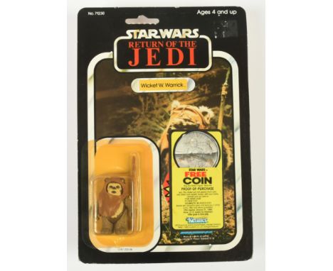 Kenner Star Wars vintage Return of the Jedi Wicket 3 3/4" figure, Near Mint, within Excellent (yellow) bubble, upon Good (sur