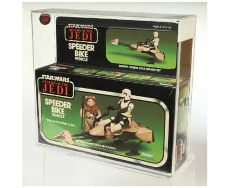 Kenner Star Wars Return of the Jedi vintage Speeder Bike Vehicle, UKG Graded 75%, Box 75%, Colour 85%.
