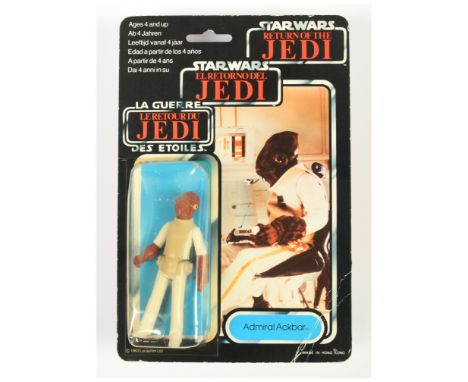 Palitoy Star Wars vintage Tri-Logo Admiral Ackbar 3 3/4" figure, Near Mint, within Good (dented) bubble, upon Good (surface w