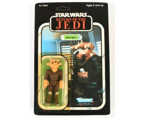 Kenner Star Wars vintage Return of the Jedi Ree-Yees 3 3/4" figure, Near Mint, within Excellent (yellow) bubble, upon Good Pl