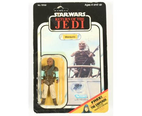 Kenner Star Wars vintage Return of the Jedi Weequay 3 3/4" figure, Near Mint, within Excellent (yellow) bubble, upon Good (cr