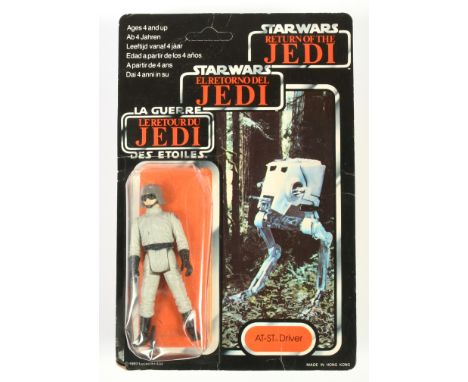 Palitoy Star Wars vintage Tri-Logo AT-ST Driver 3 3/4" figure, Near Mint, within Good (dented) bubble, upon Fair to Good (sur