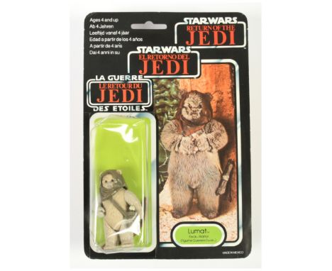 Palitoy Star Wars vintage Tri-Logo Lumat 3 3/4" figure, Near Mint, within Good (dented) bubble, upon Good Plus (surface wear 