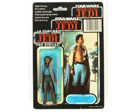 Palitoy Star Wars vintage Tri-Logo Lando Calrissian on Lando General Mis-card 3 3/4" figure, Near Mint, within Fair (cracked,