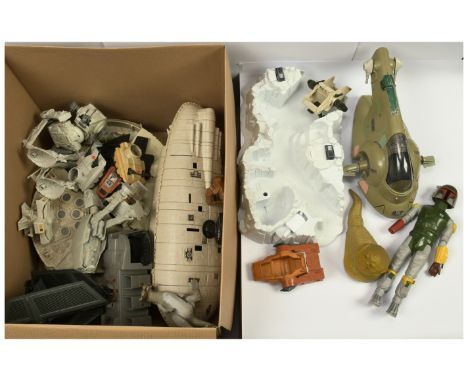 Quantity of Kenner Star Wars vintage loose vehicles and creatures including Imperial Attack Base, Slave I, Millennium Falcon,
