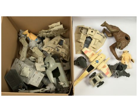 Quantity of Kenner Star Wars vintage loose vehicles and creatures including Slave I, Millennium Falcon, Rancor, X-Wing fighte