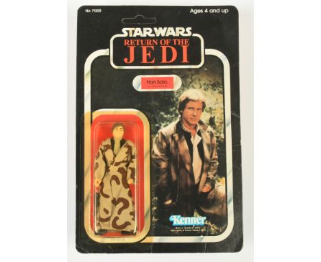 Kenner Star Wars vintage Return of the Jedi Han Solo Trench Coat 3 3/4" figure, Near Mint, within Excellent (yellow) bubble, 