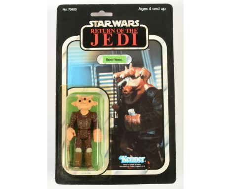 Kenner Star Wars vintage Return of the Jedi Ree-Yees 3 3/4" figure, Near Mint, within Excellent (yellow) bubble, upon Good Pl