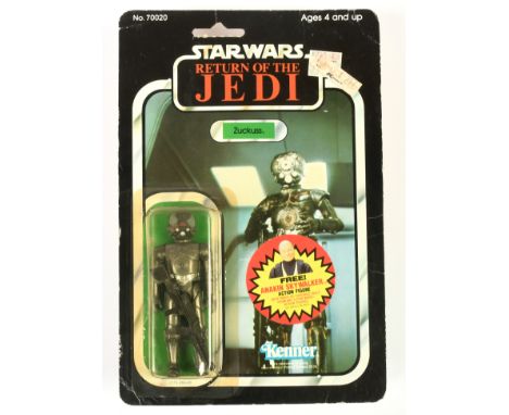 Kenner Star Wars vintage Return of the Jedi Zuckuss 3 3/4" figure, Near Mint, within Good (dented and yellow) bubble, upon Go