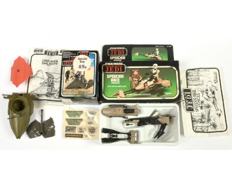 Star Wars vintage vehicles x 2 includes Kenner Star Wars Return of the Jedi Speeder Bike, Good Plus to Excellent, complete, w