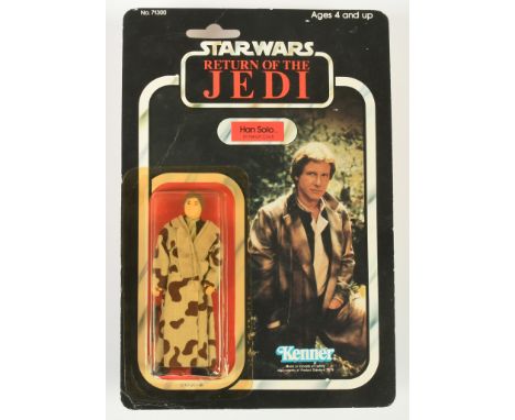 Kenner Star Wars vintage Return of the Jedi Han Solo Trench Coat 3 3/4" figure, Near Mint, within Fair (cracked and yellow) b